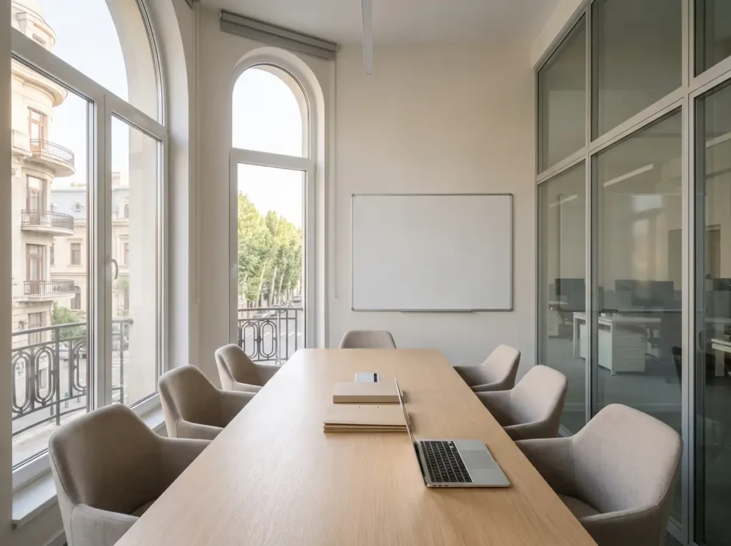 Sală de ședințe goală într-un institut de cercetare din București, în contextul reorganizării Autorității Naționale pentru Cercetare prin HG nr. 641/2026