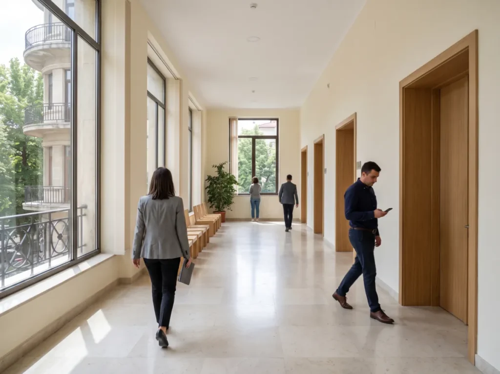 Angajați pe holul unei instituții publice din România, ilustrare pentru pachetul de măsuri fiscal-bugetare aplicabile sectorului public