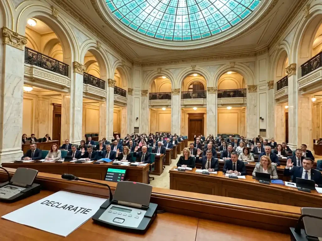 Plenul Senatului României în timpul unui vot, văzut de la prezidiu