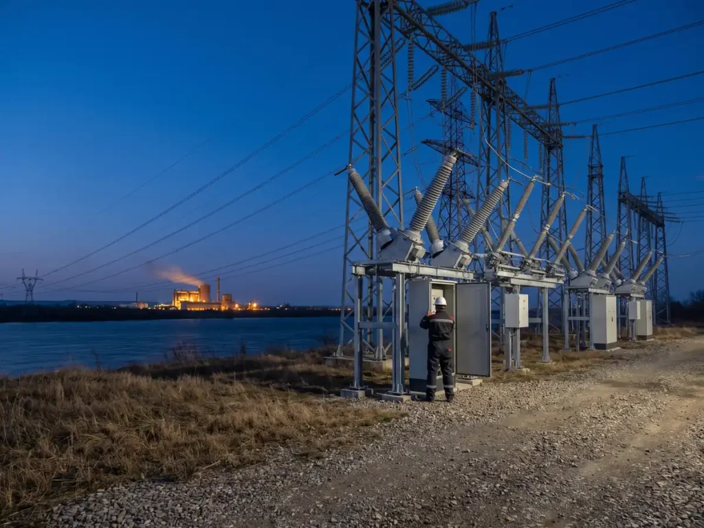 Celulă de separatoare deschisă într-o stație de interconexiune de 400 kV, pe malul Dunării